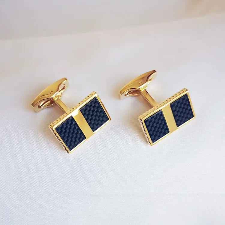 New Carbon Fiber French Men's Gold Color Cufflinks Business OL Style Cuff Fashion Wedding Gifts