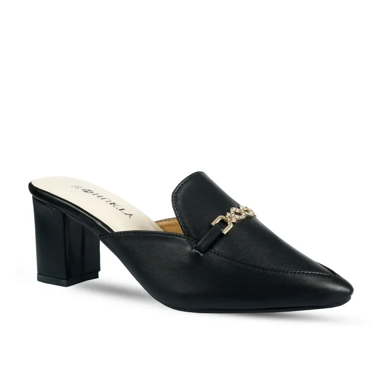 HUKTY Leather Shoes Half Cover Heel Casual Shoes For Women
